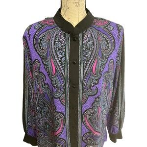 Bob Mackie Wearable Art Women's Size Large Blouse Top Button Front